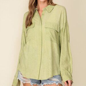 LUMIERE LONG SLEEVE DROP SHOULDER COLLARED BUTTON DOWN WASHED EFFECT SHIRT